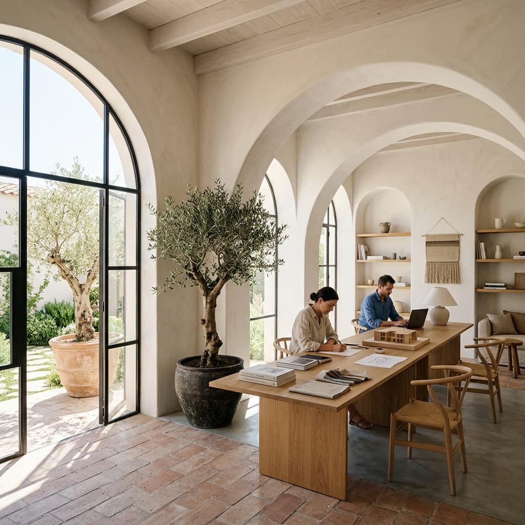 Warm sunlight falling across Mediterranean arches
